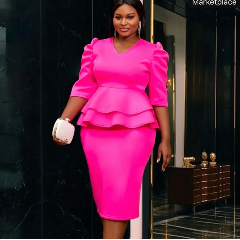 Elegant Pink Peplum Dress